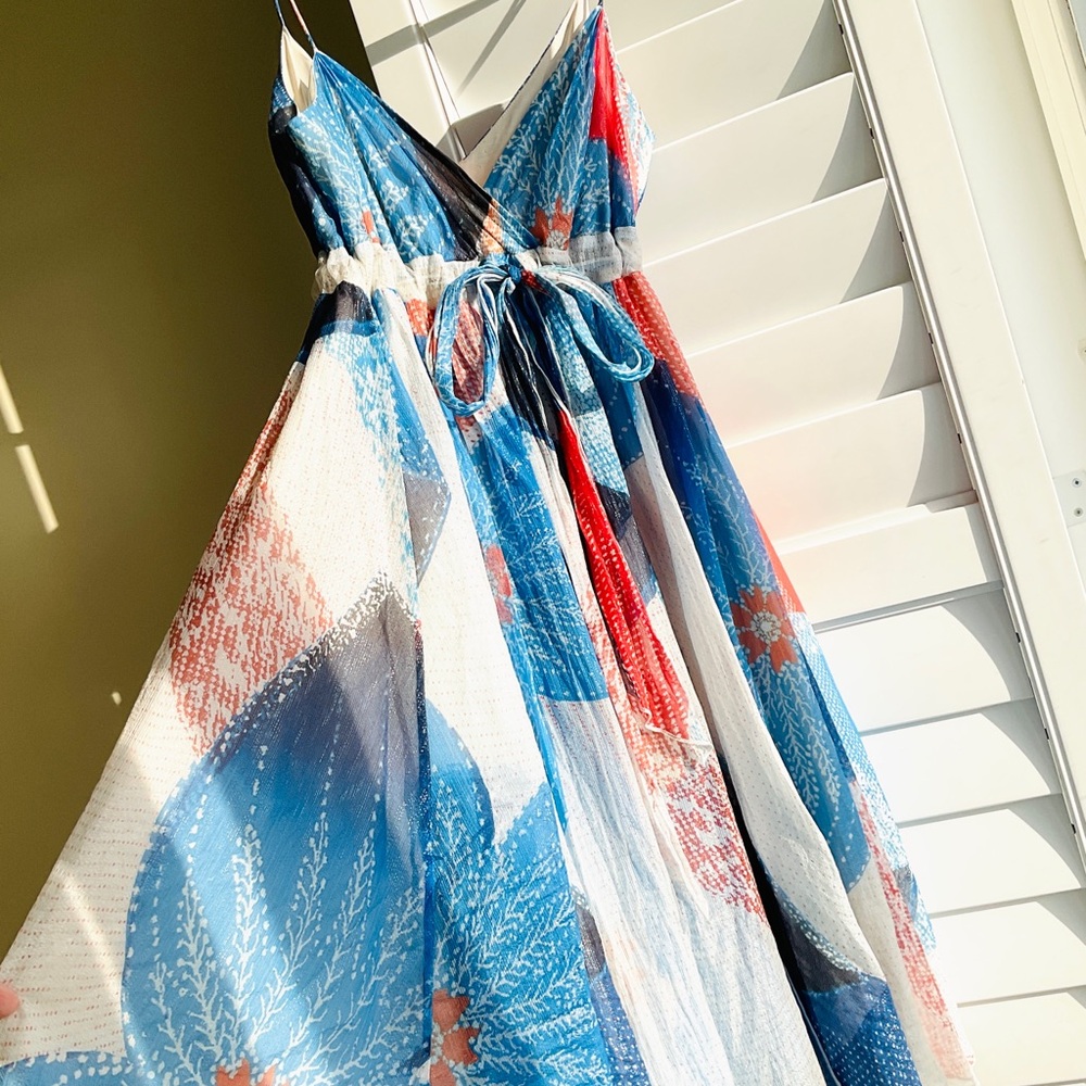 Diane Von Furstenberg Blue, White & Coral Floral Wrap Sundress